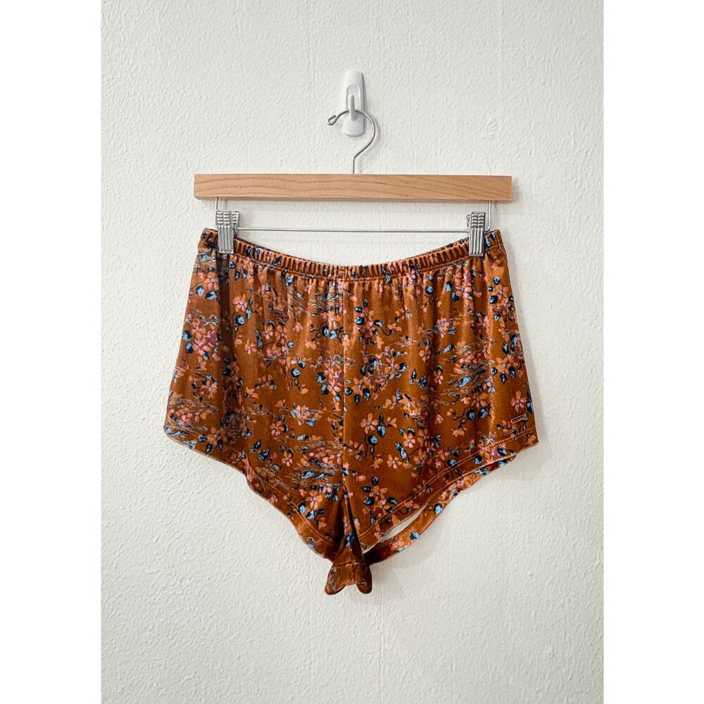 Savage X Fenty Velvet Floral Print Sleep Shorts Orange Floral Women’s 12-14